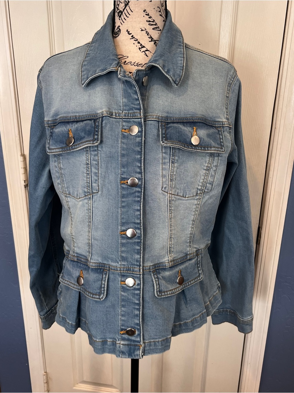 Baccini Light Blue Denim Peplum Jacket